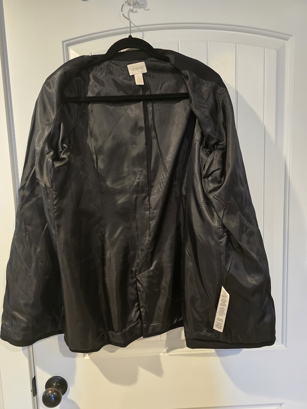 Chico's Black Embroidered Sleeve Open-Front Blazer SZ 3 Petite XLP - Picture 8 of 9